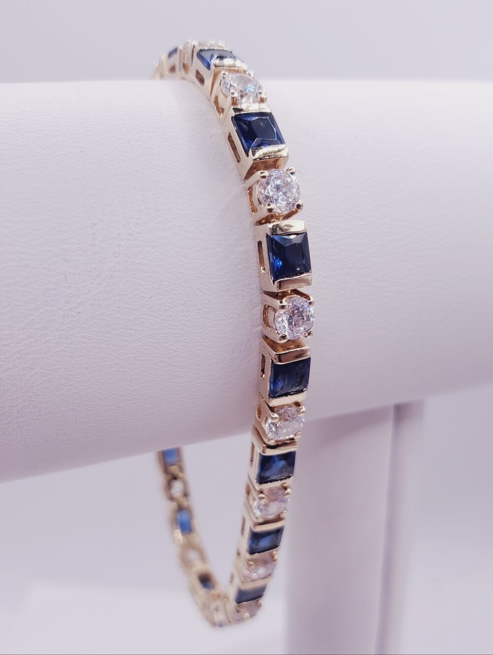 Yellow Gold - 925 Sterling Silver Tennis Bracelet - Blue
